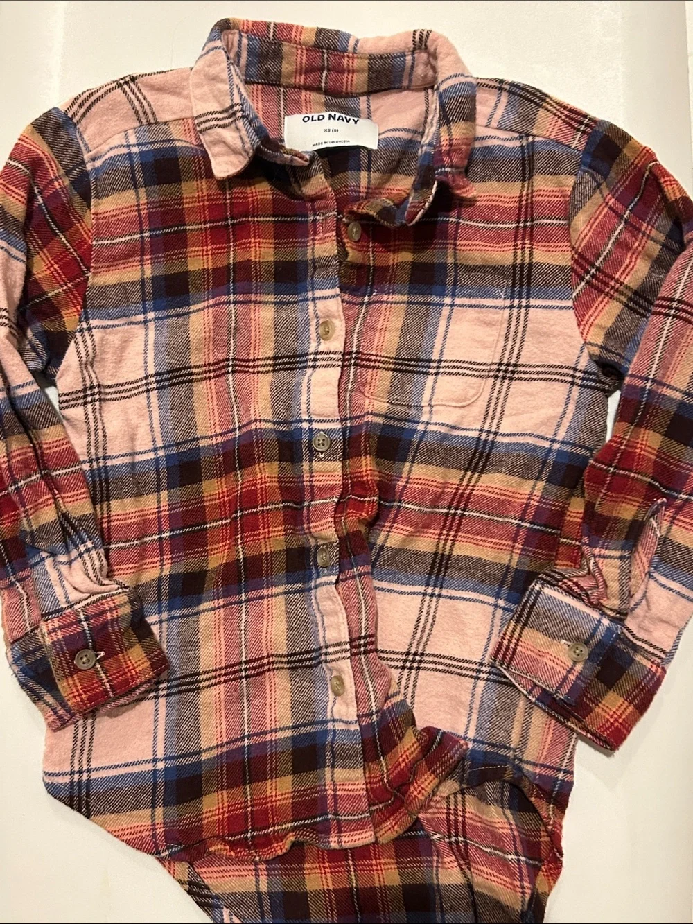 Old Navy Kids Pink Plaid Flannel Button-Up Shirt